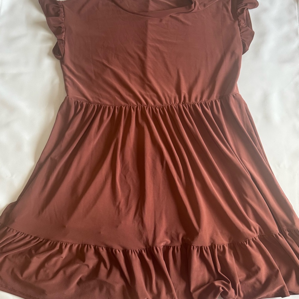 Express Terracotta Dress with Ruffle Sleeves